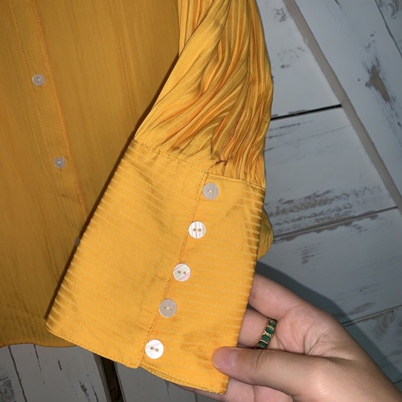 FREE PEOPLE Serena Silky Stripe Shirt carrot ginger yellow Long Sleeve Blouse - Picture 6 of 12